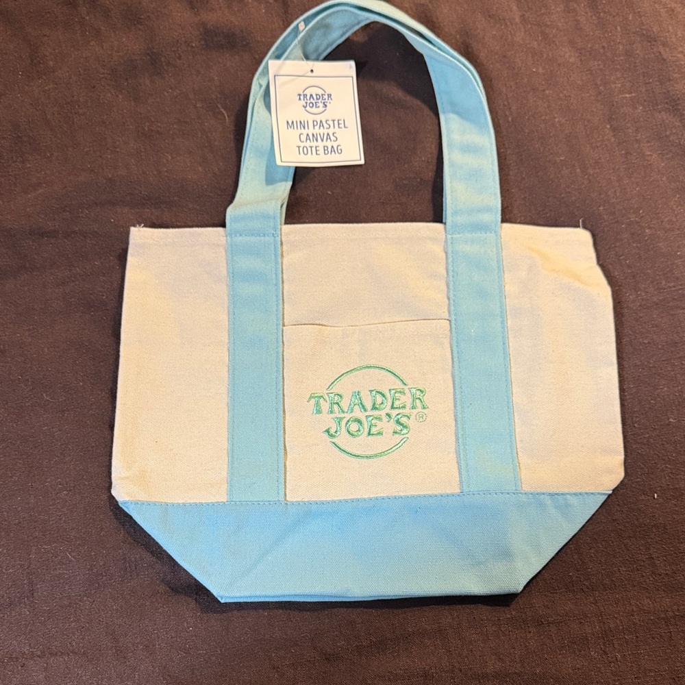 Trader Joe’s mini tote NWT Blue and Cream Canvas Tote